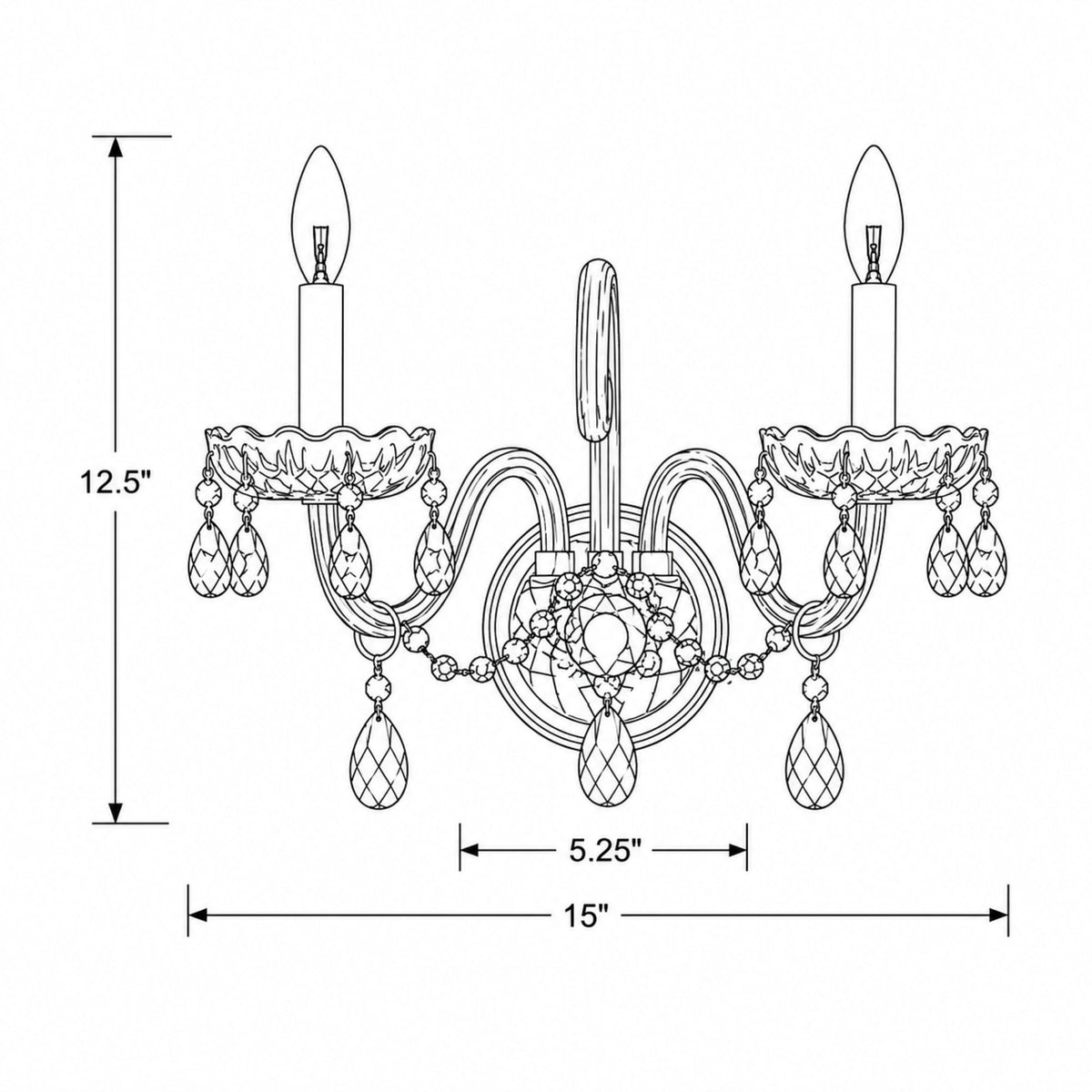 Traditional Crystal 15'' Sconce dimensions