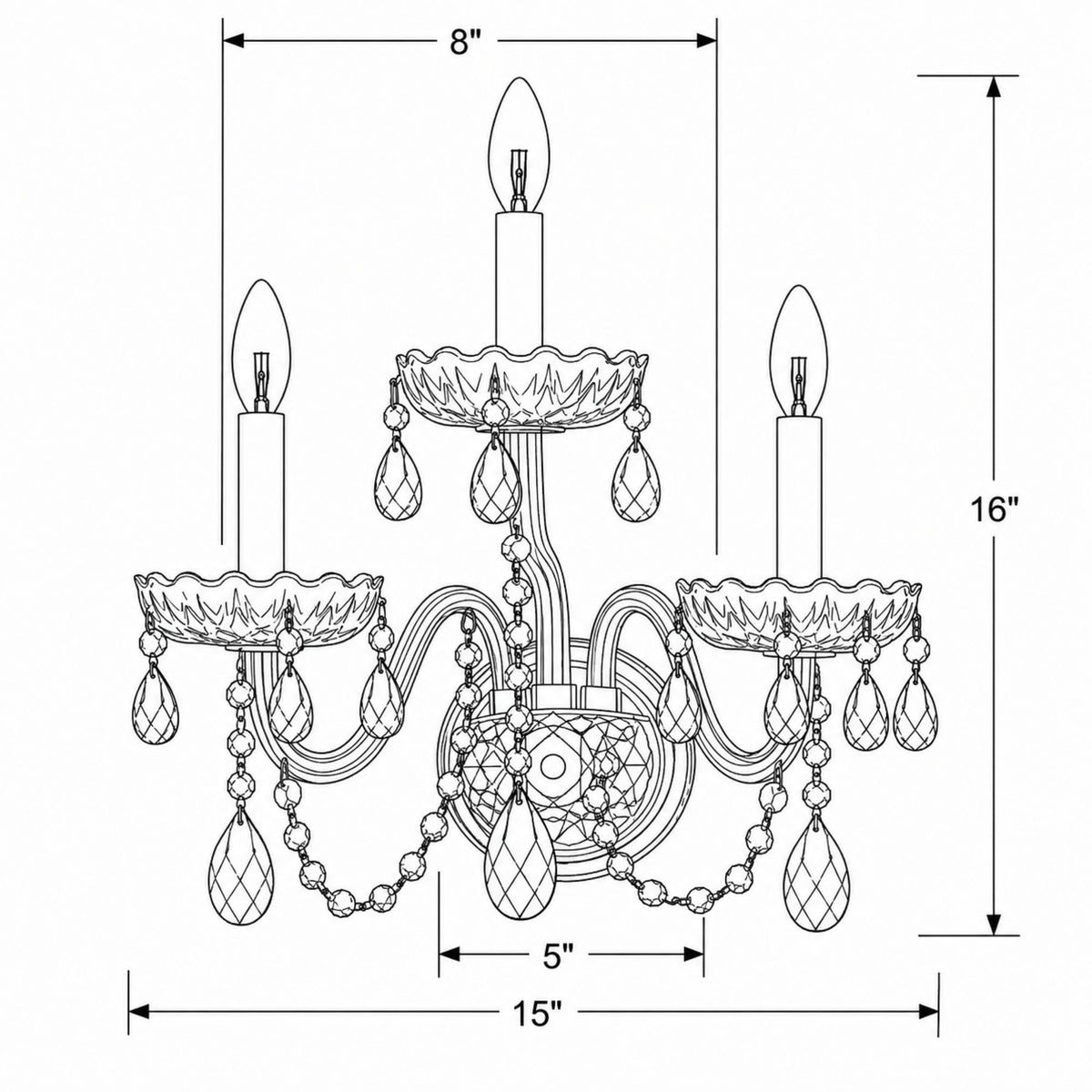 Traditional Crystal 15'' Sconce dimensions