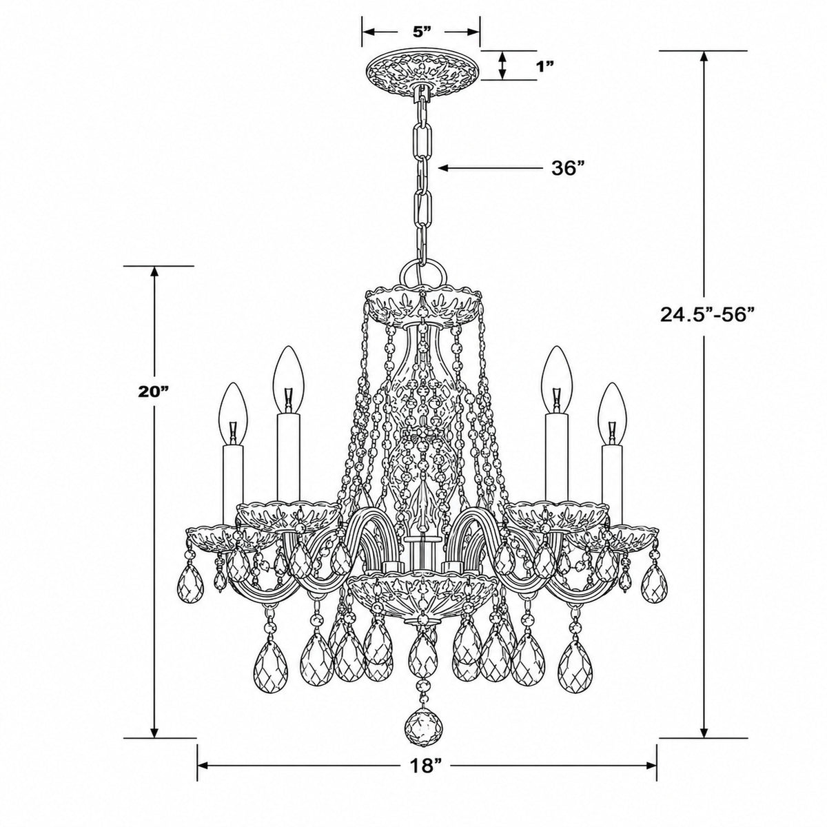 Traditional Crystal 18'' Chandelier dimensions