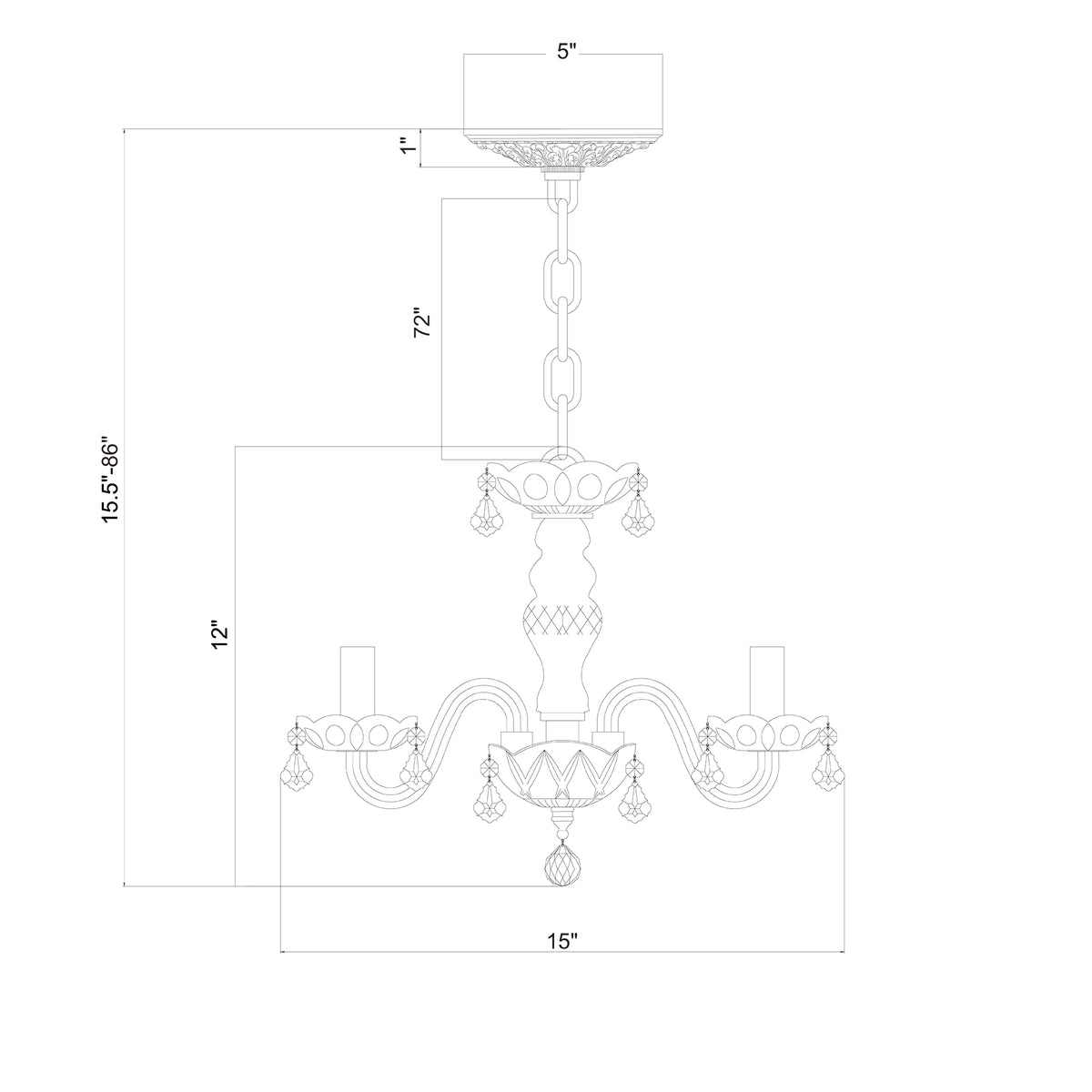 Traditional Crystal 15'' Chandelier dimensions
