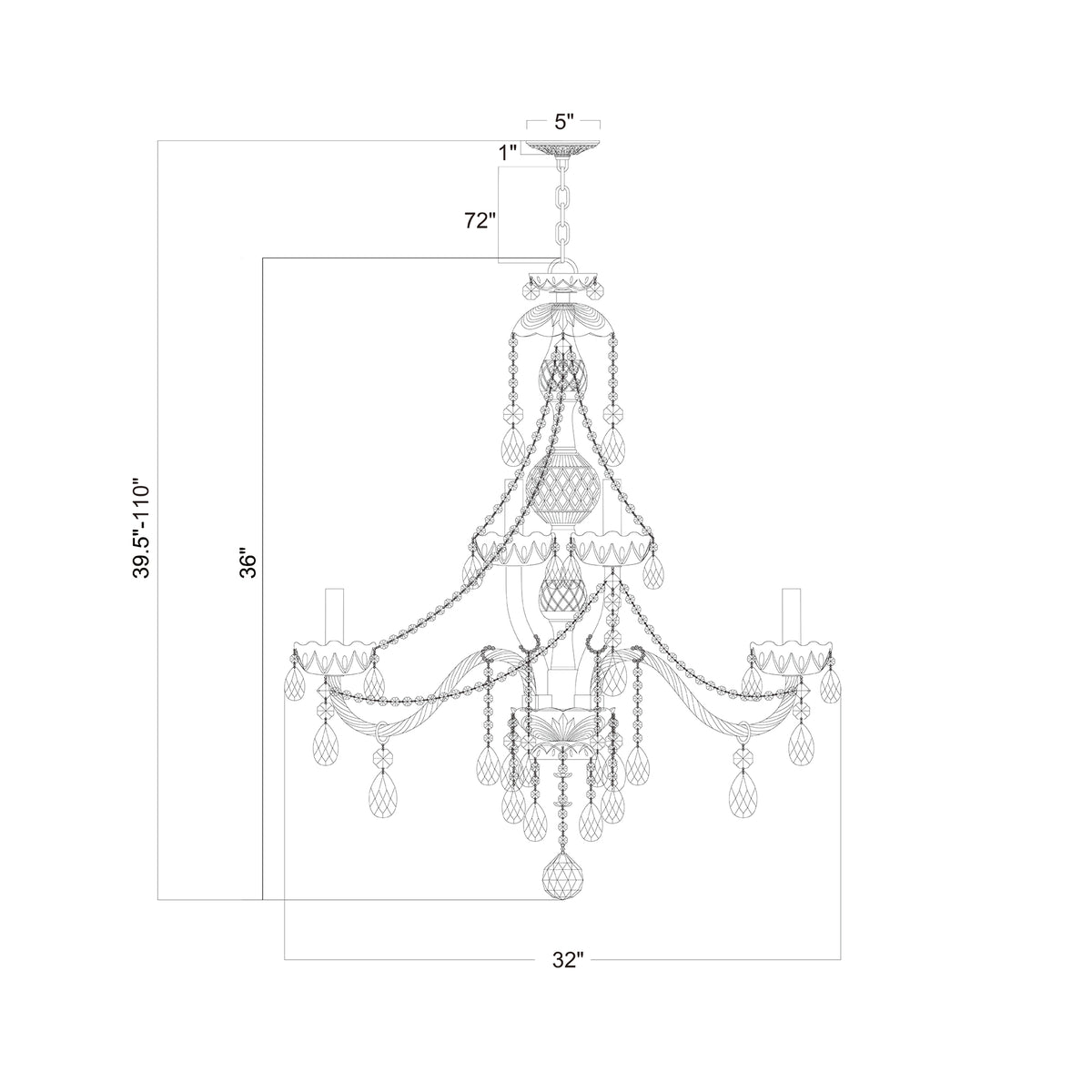 Traditional Crystal 32'' Chandelier dimensions
