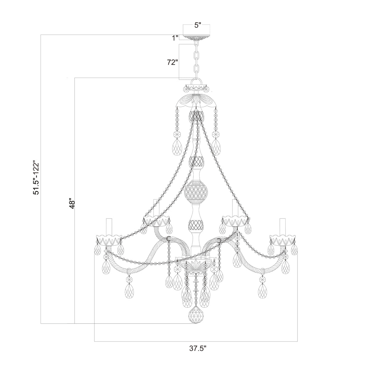 Traditional Crystal 37.5'' Chandelier dimensions