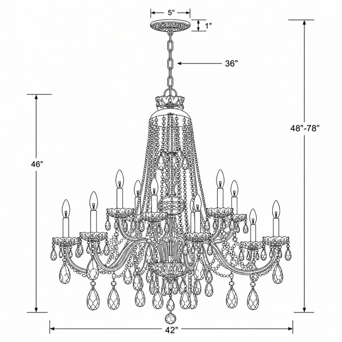 Traditional Crystal 42'' Chandelier dimensions