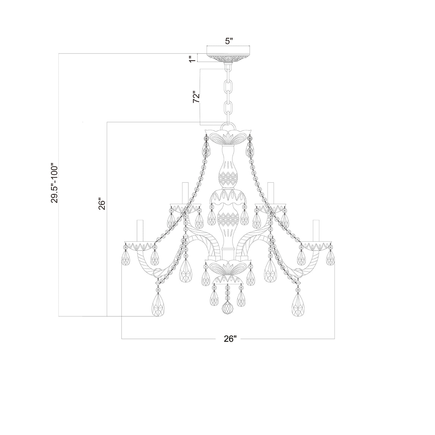 Traditional Crystal 26'' Chandelier dimensions