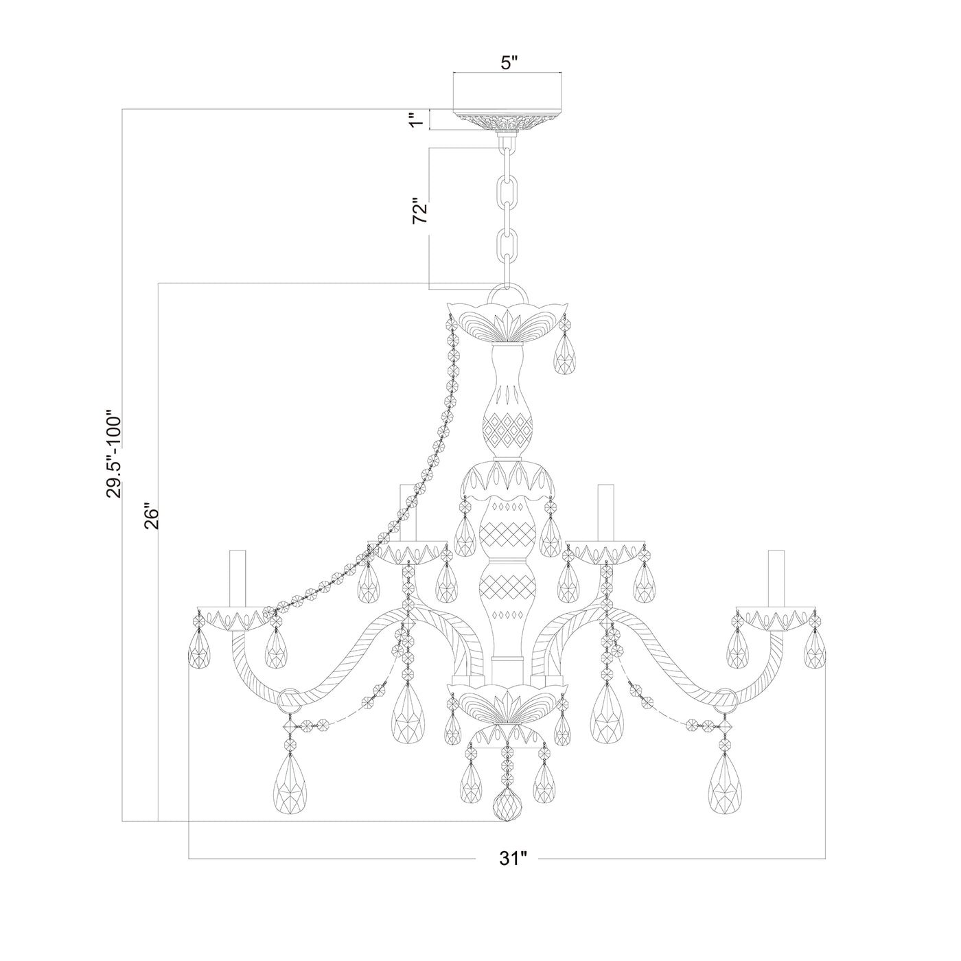Traditional Crystal 31'' Chandelier dimensions