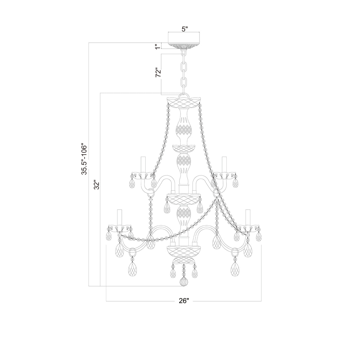 Traditional Crystal 26.5'' Chandelier dimensions