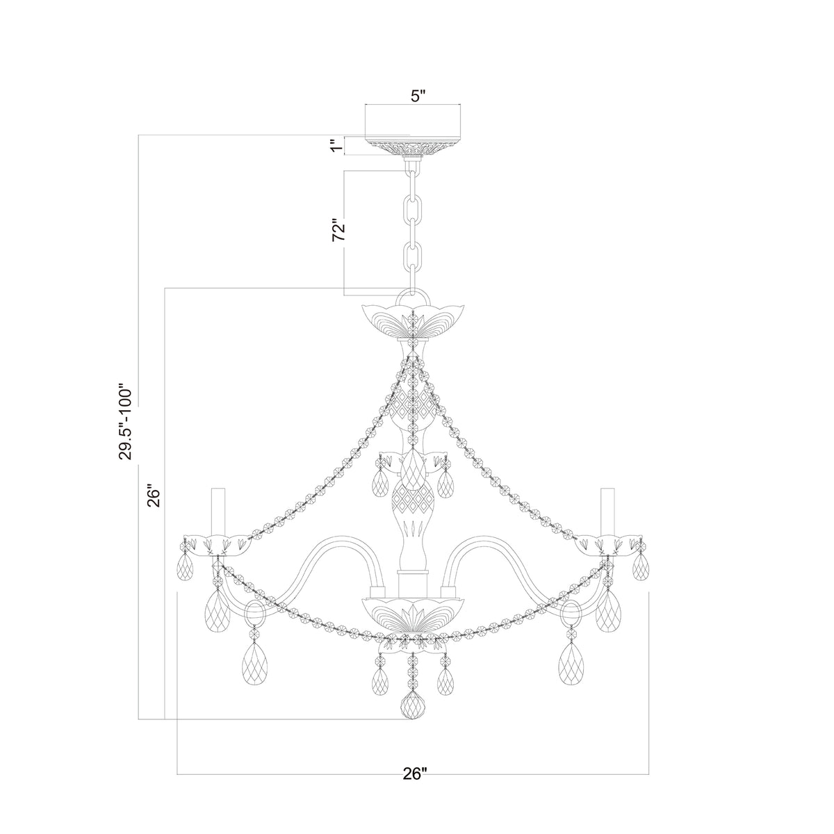 Traditional Crystal 26'' Chandelier dimensions