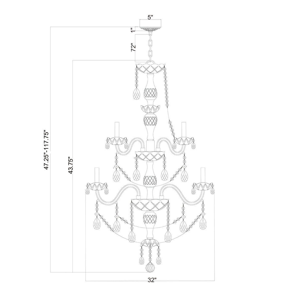 Traditional Crystal 32'' Chandelier dimensions