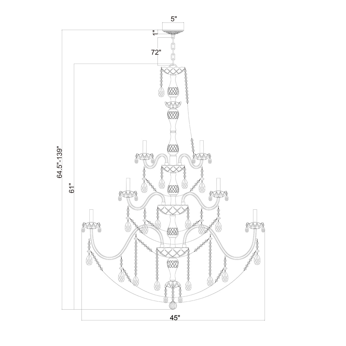 Traditional Crystal 45'' Chandelier dimensions