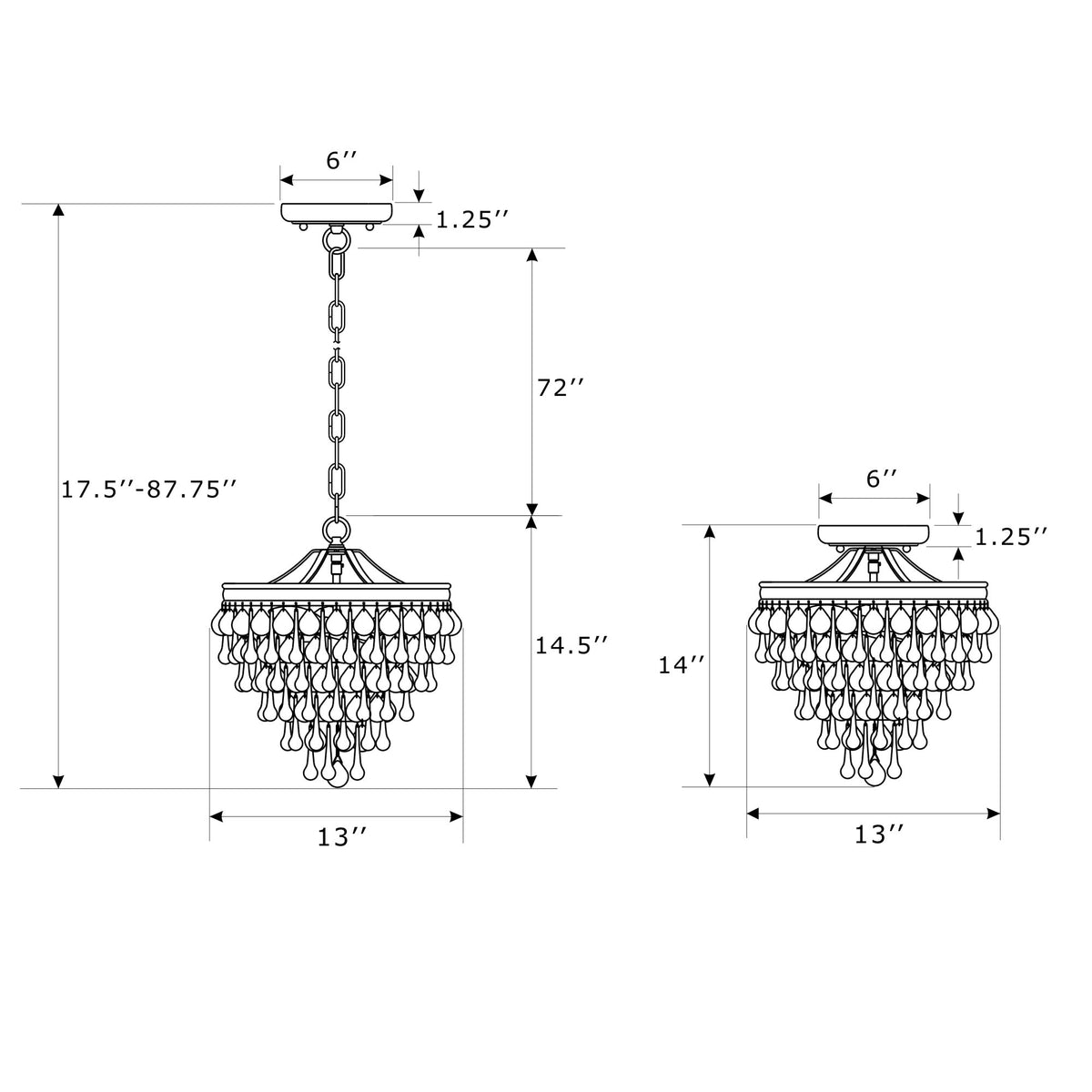 Calypso 13'' Chandelier dimensions