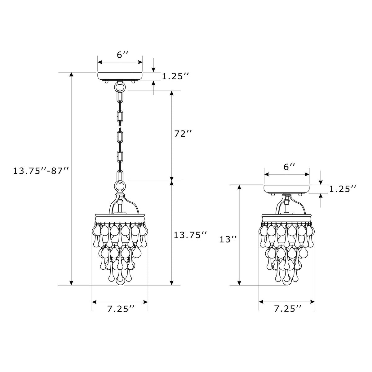 Calypso 7.25'' Chandelier dimensions