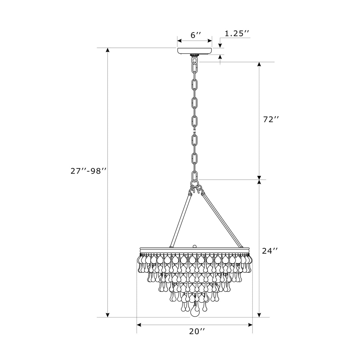 Calypso 20'' Chandelier dimensions