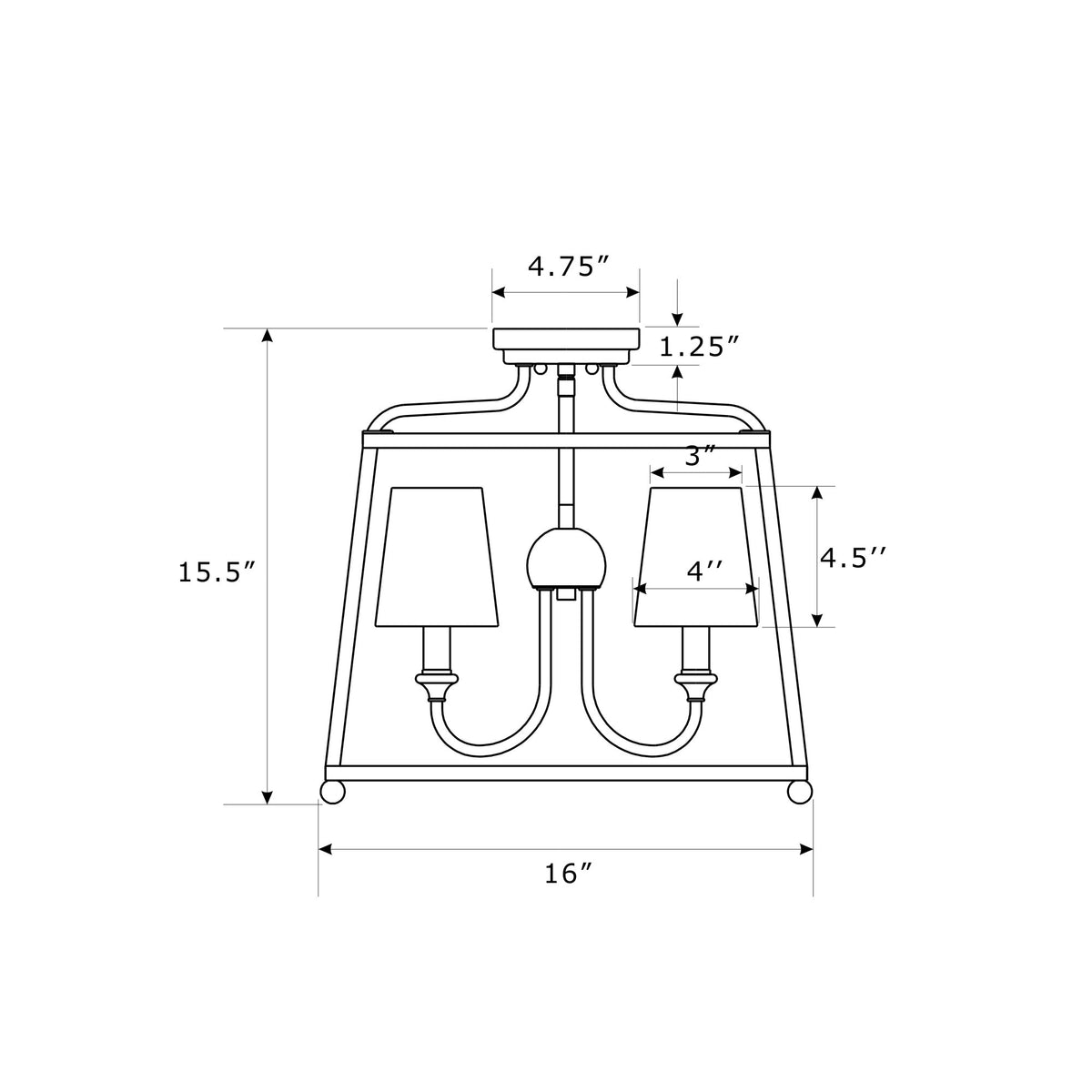 Sylvan 16'' Semi Flush Mount dimensions