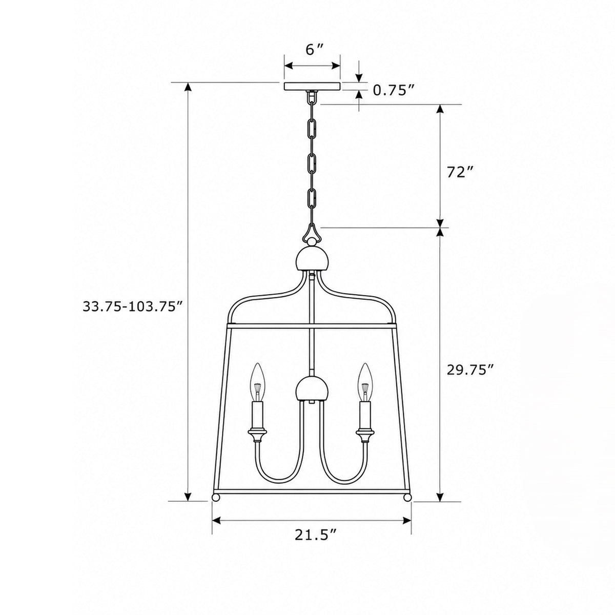 Sylvan 21.5'' Chandelier dimensions