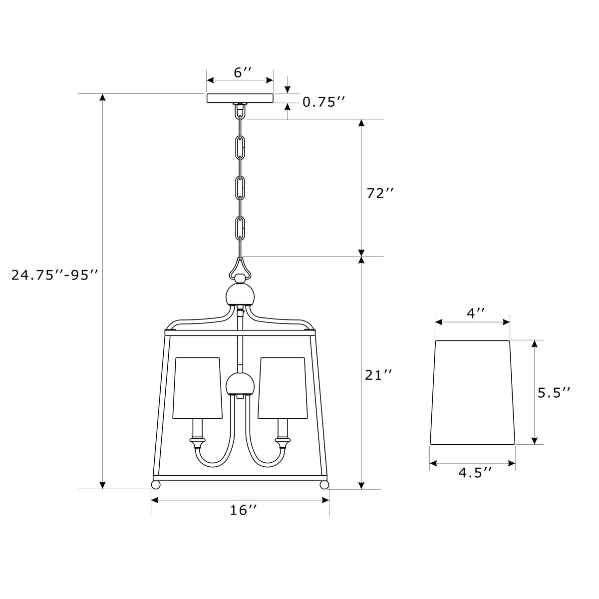 Sylvan 16'' Chandelier dimensions