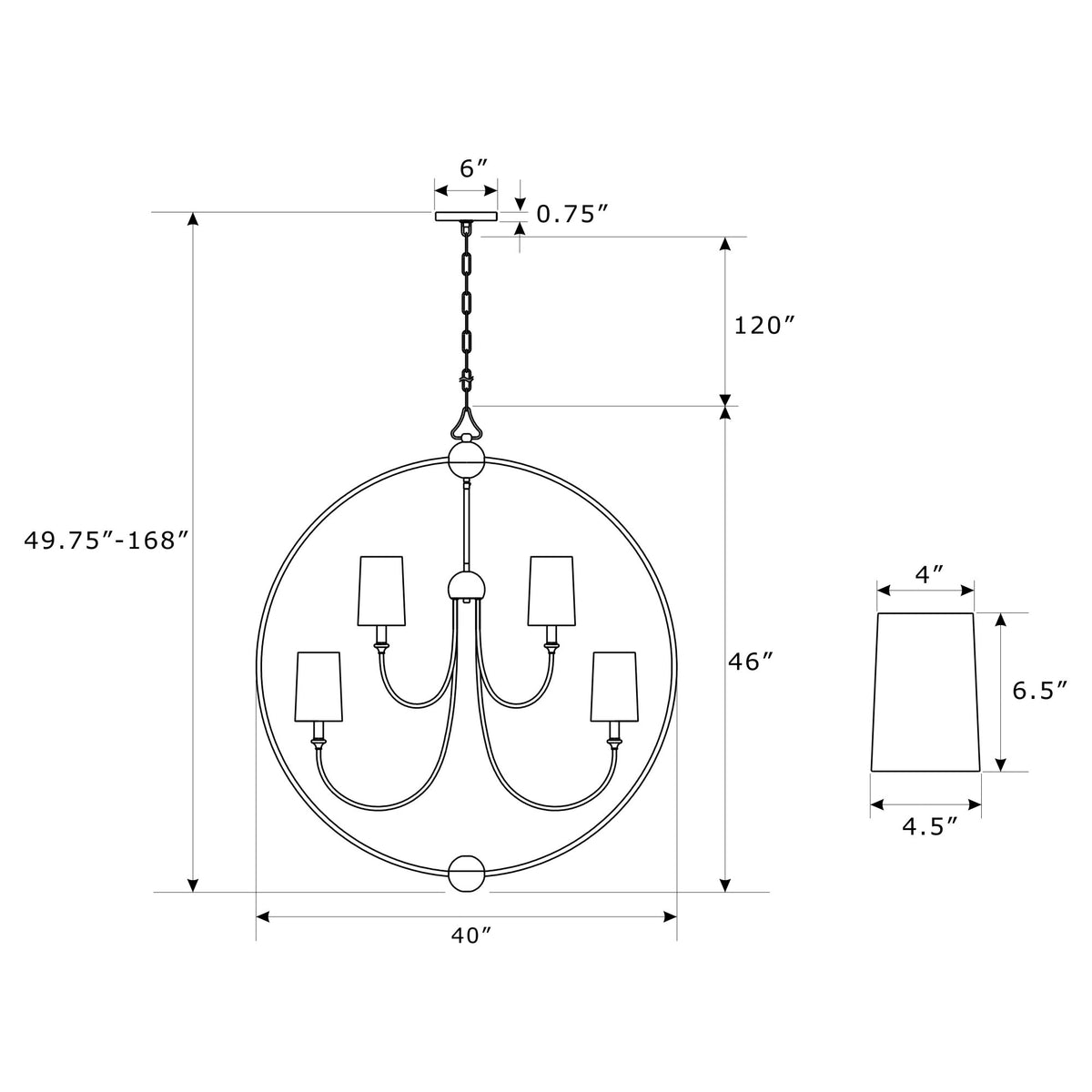 Sylvan 40'' Chandelier dimensions