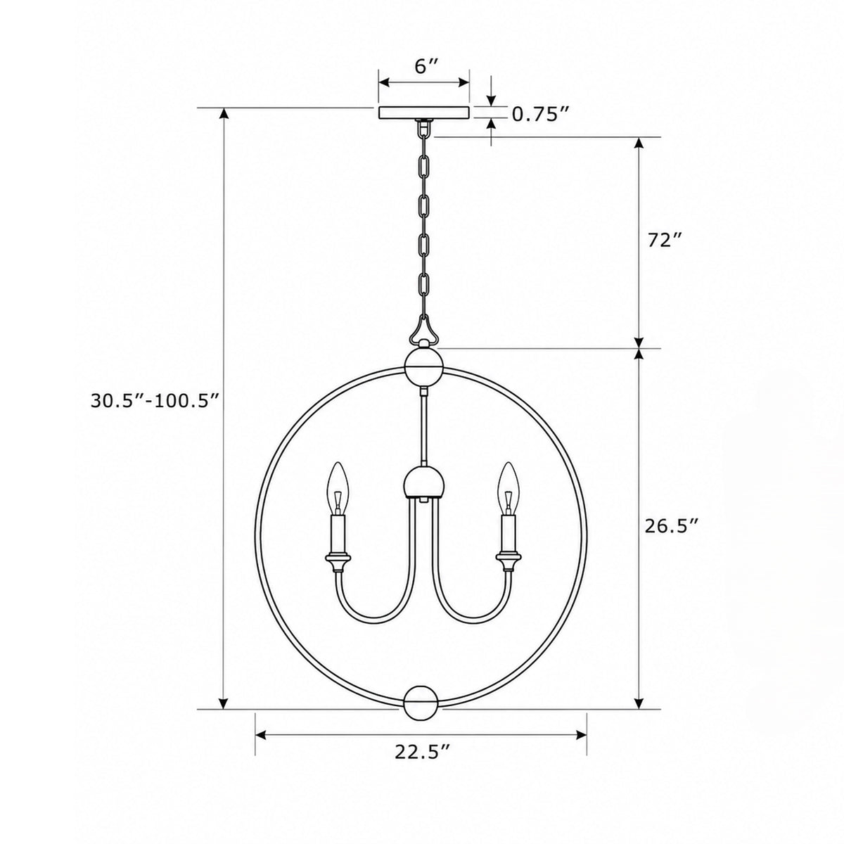 Sylvan 22.5'' Chandelier dimensions