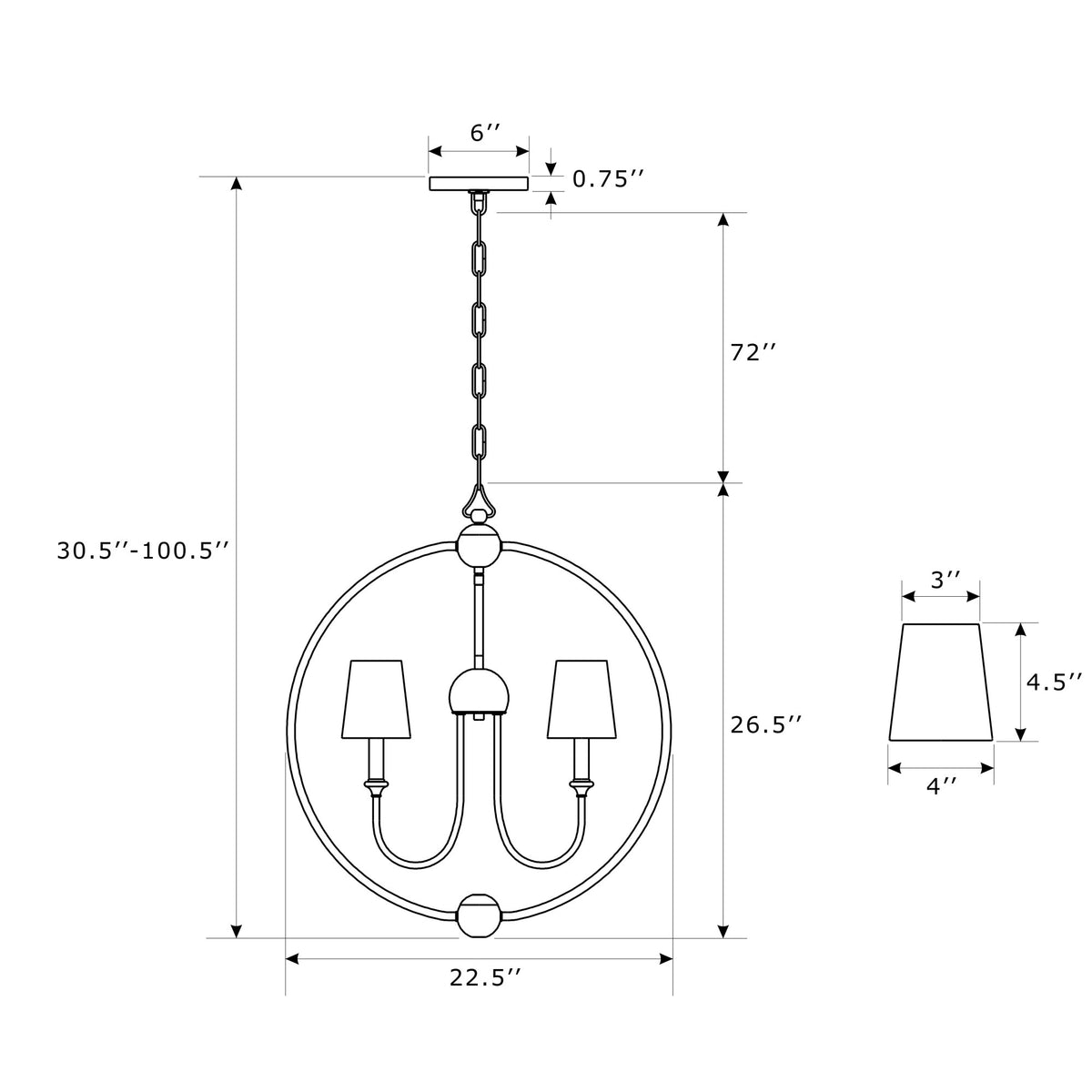 Sylvan 22.5'' Chandelier dimensions