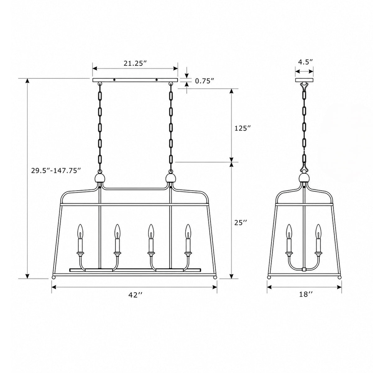 Sylvan 42'' Linear Chandelier dimensions
