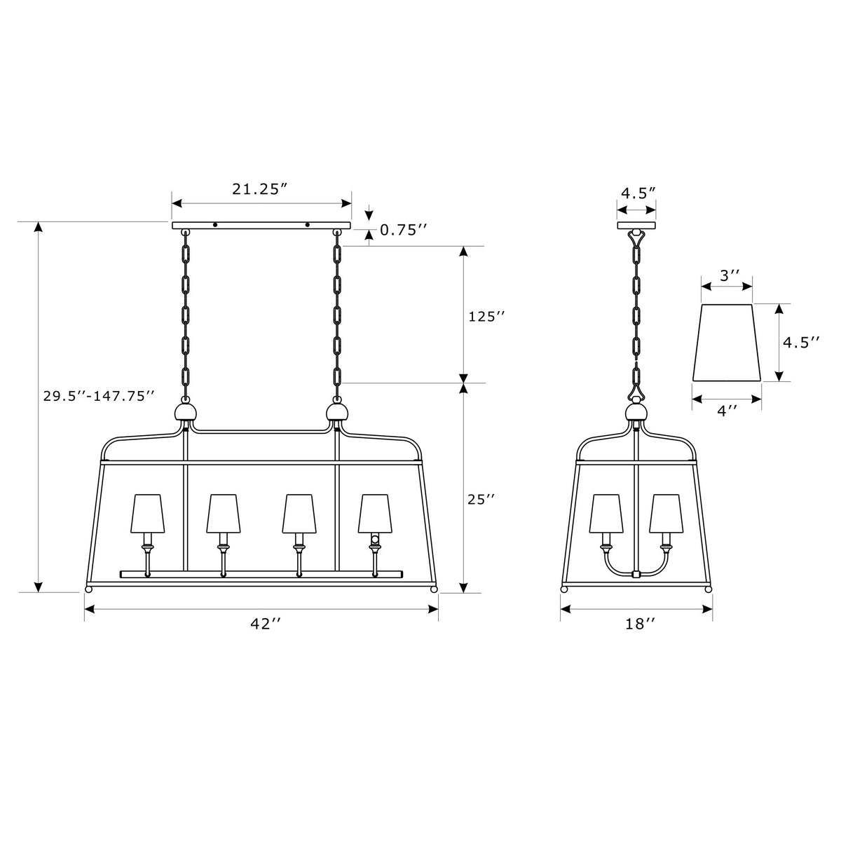 Sylvan 42'' Linear Chandelier dimensions