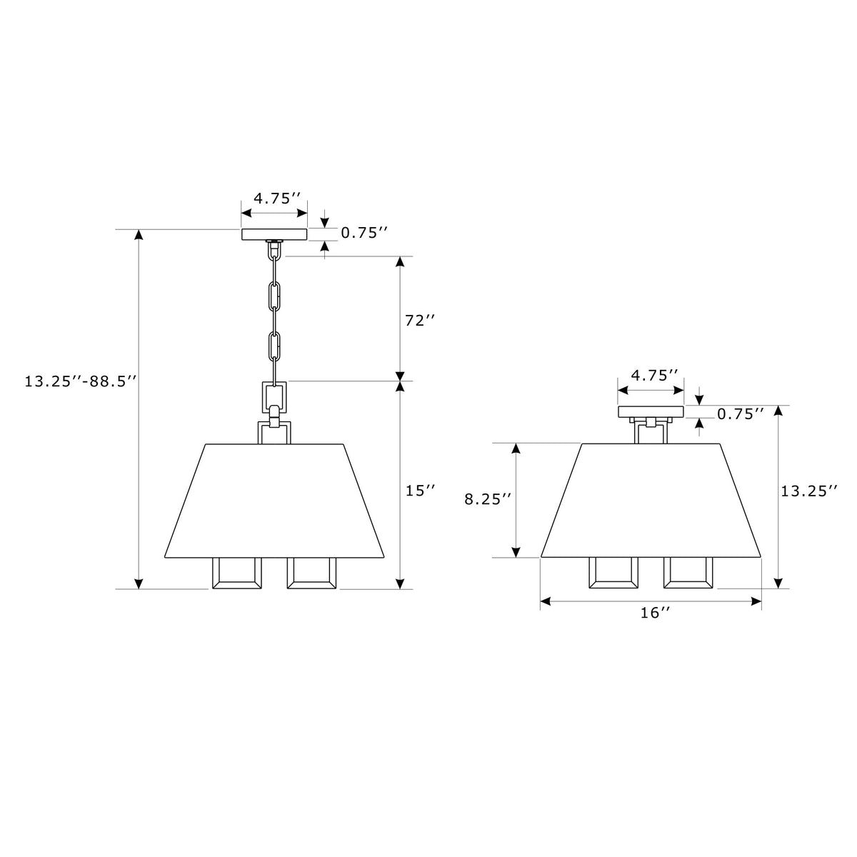 Westwood 16'' Semi Flush Mount dimensions