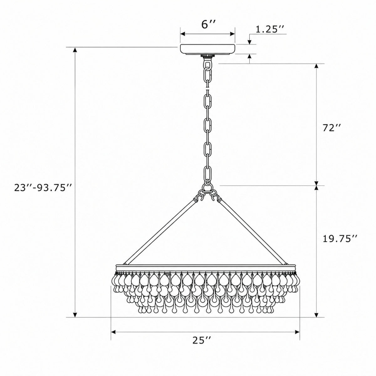 Calypso 25'' Chandelier dimensions