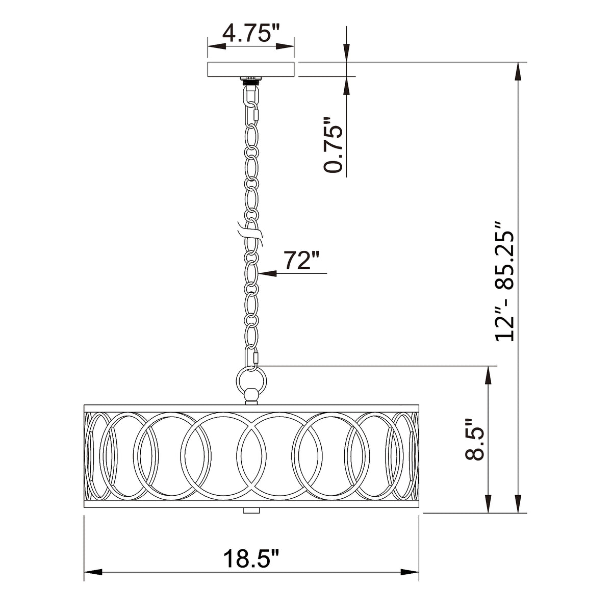 Graham 18'' Chandelier dimensions