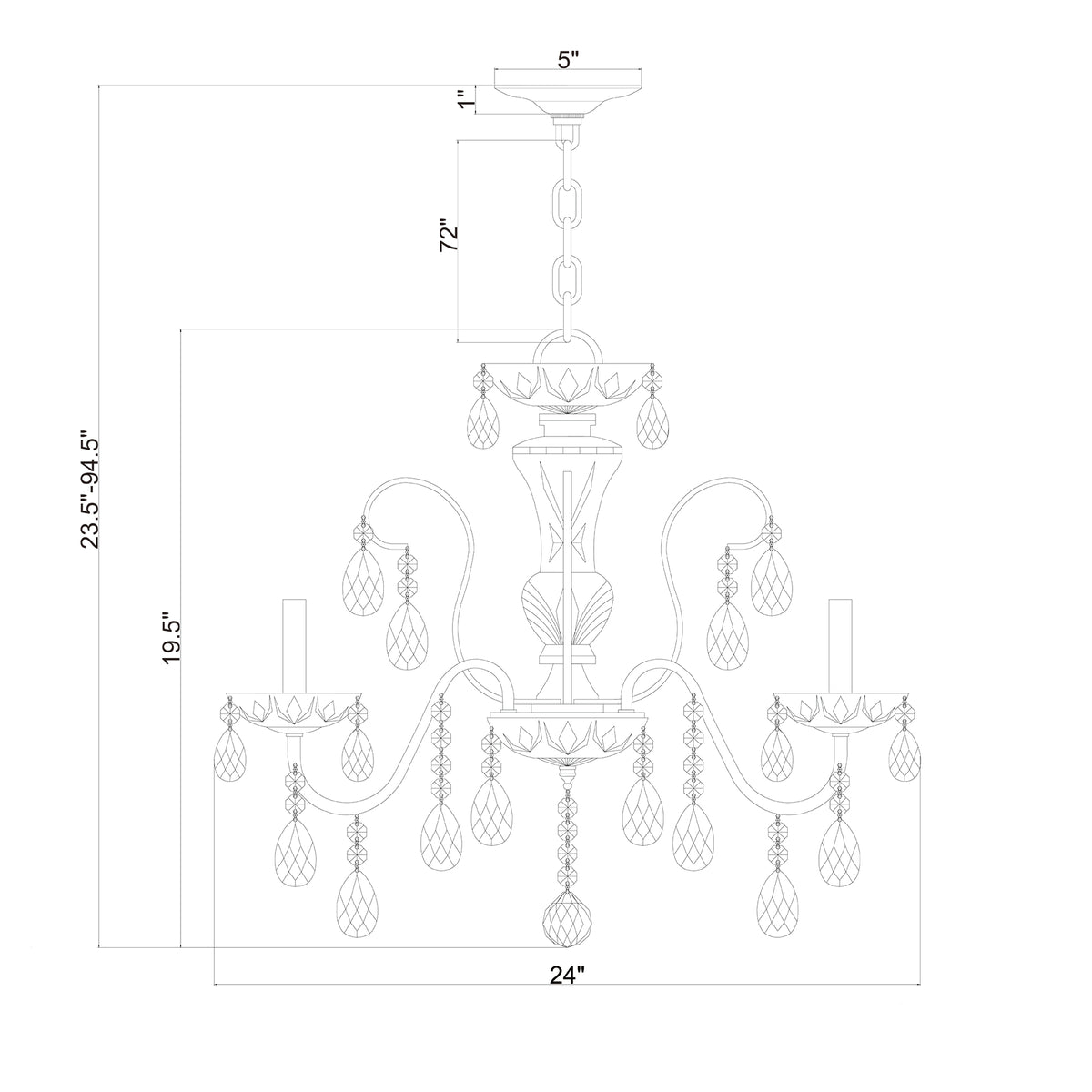 Butler 24'' Chandelier dimensions