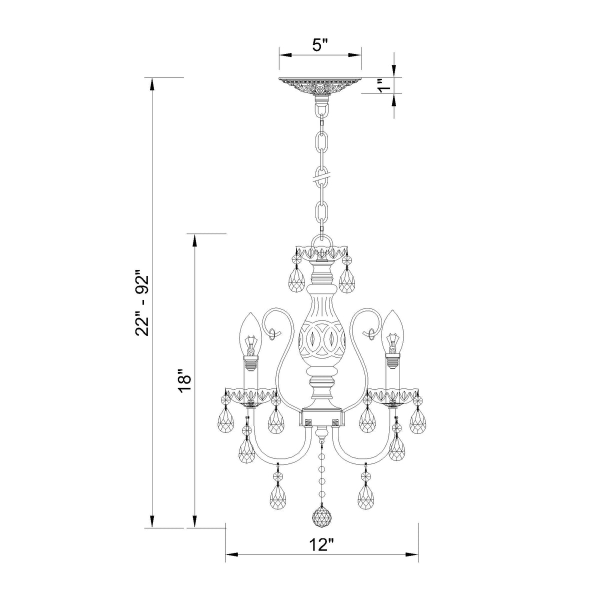 Imperial 12'' Chandelier dimensions
