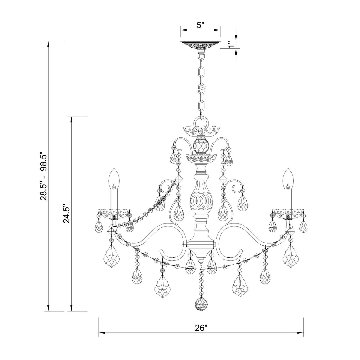 Imperial 26'' Chandelier dimensions