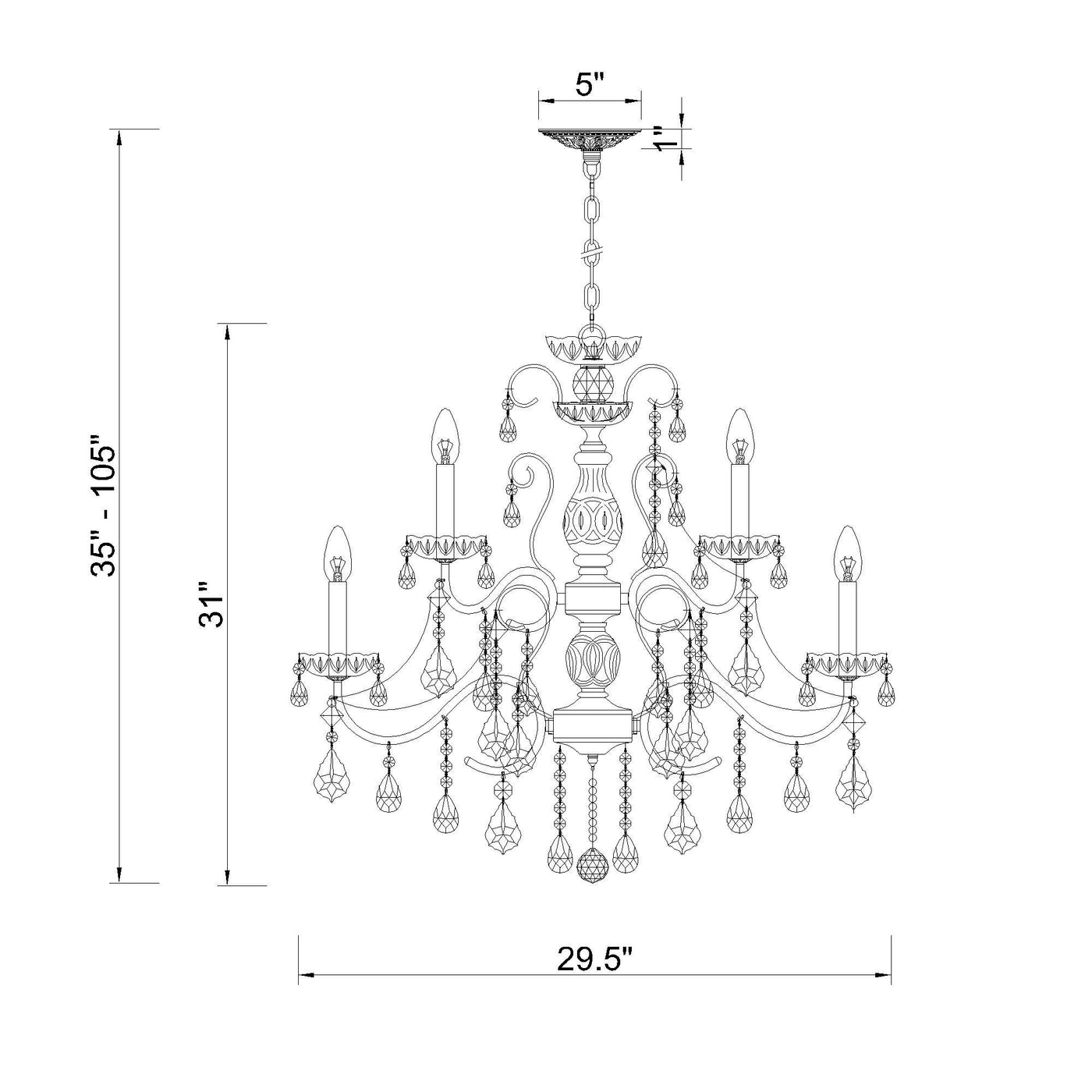 Imperial 29.5'' Chandelier dimensions
