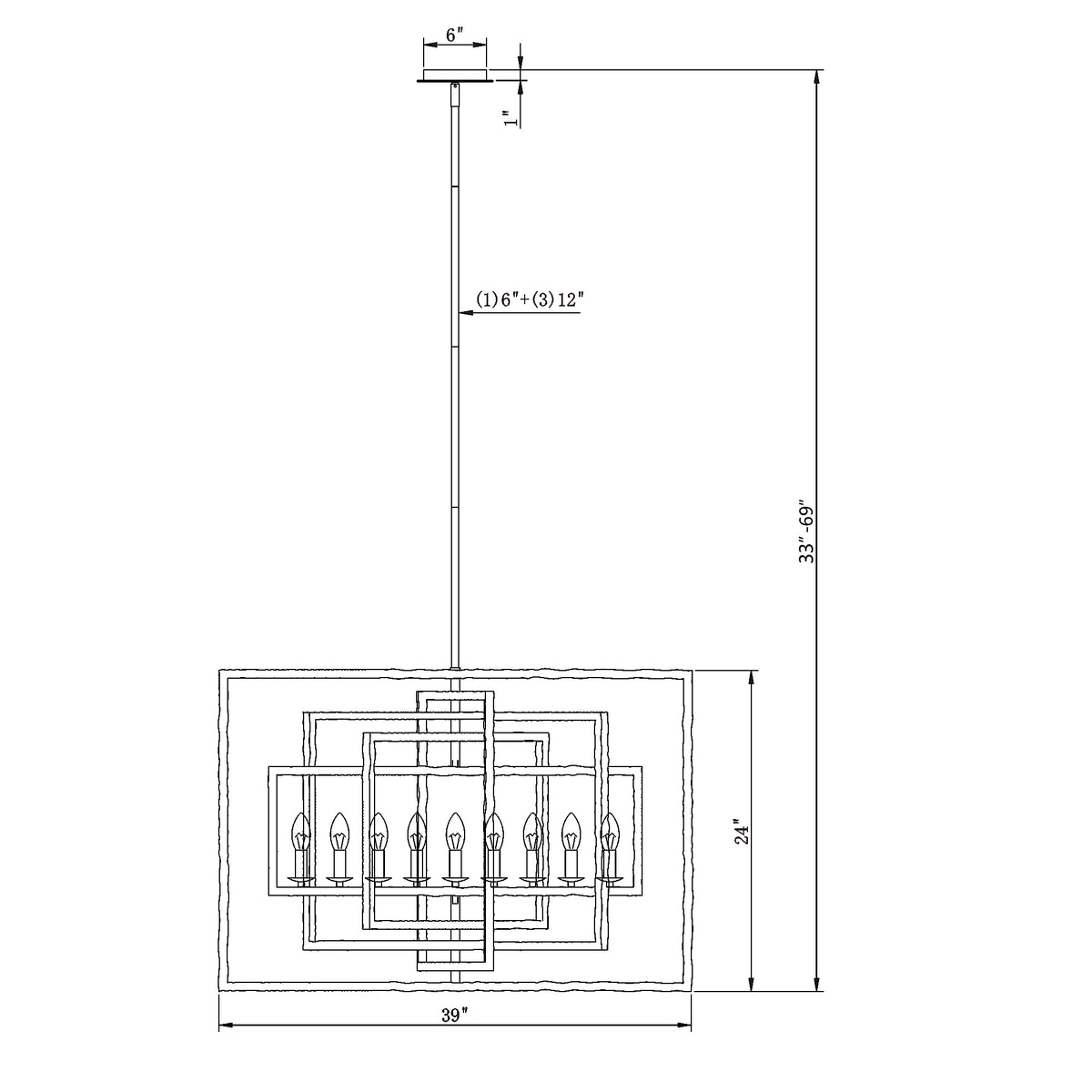 Capri 39'' Chandelier dimensions