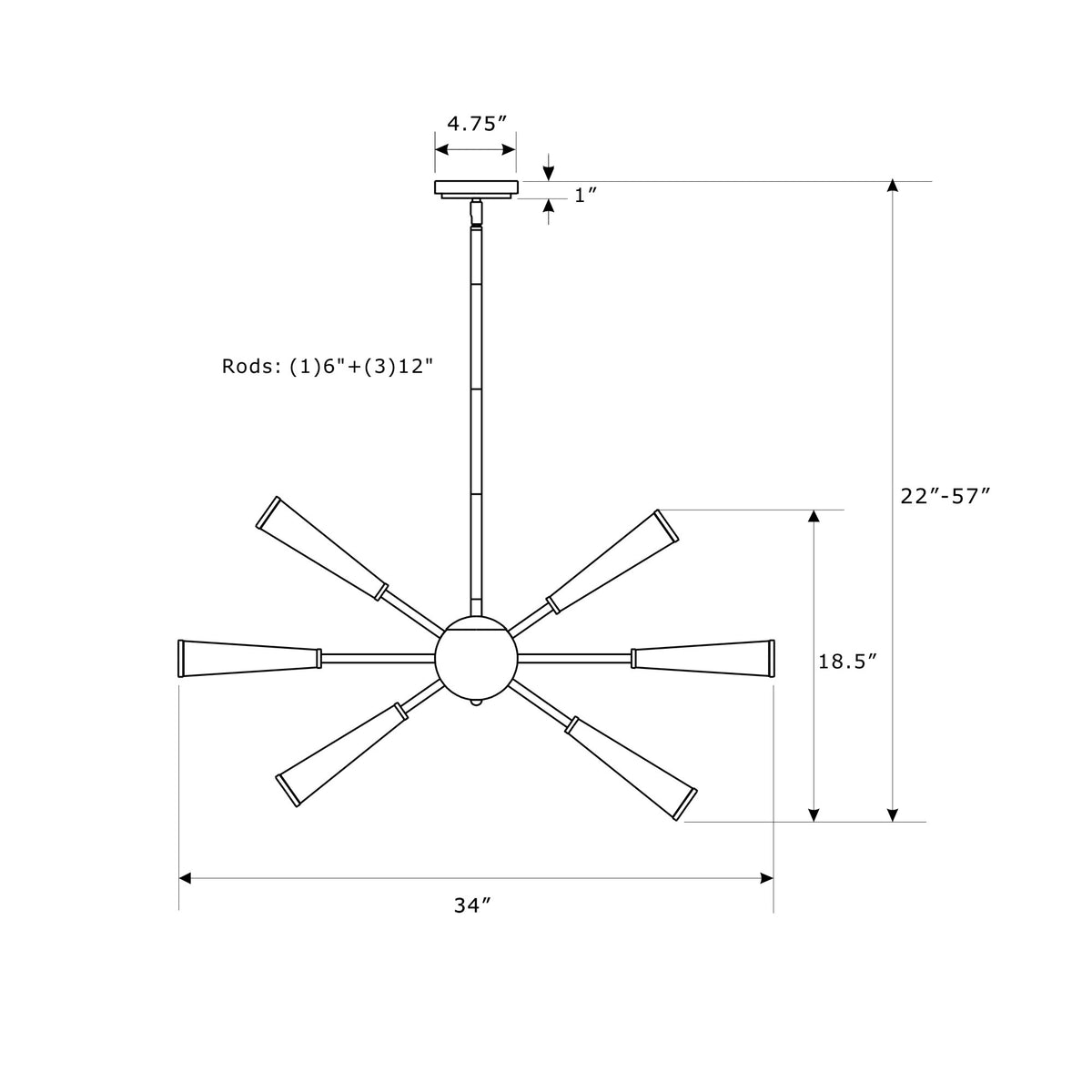 Zodiac 34'' Chandelier dimensions