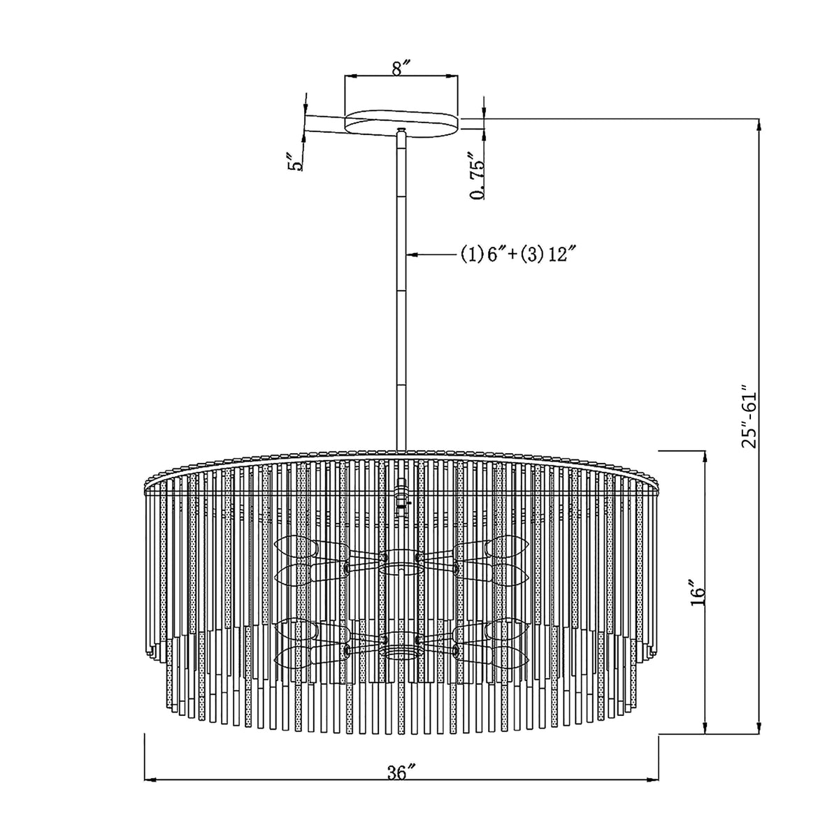 Bleecker 36'' Oval Chandelier dimensions
