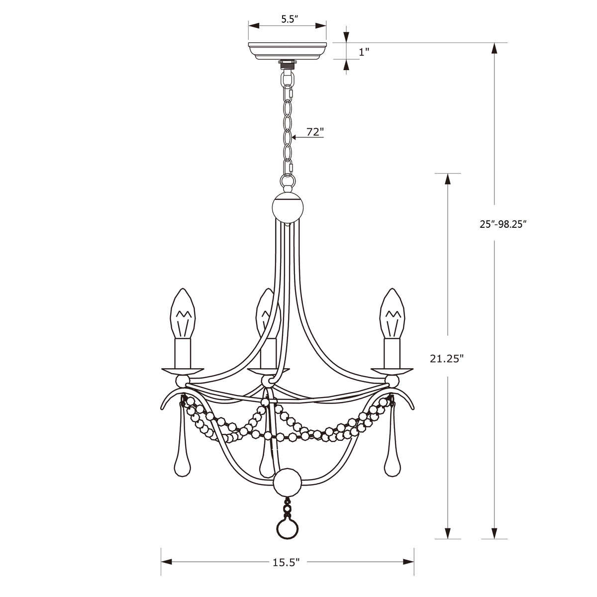 Metro 15.5'' Chandelier dimensions
