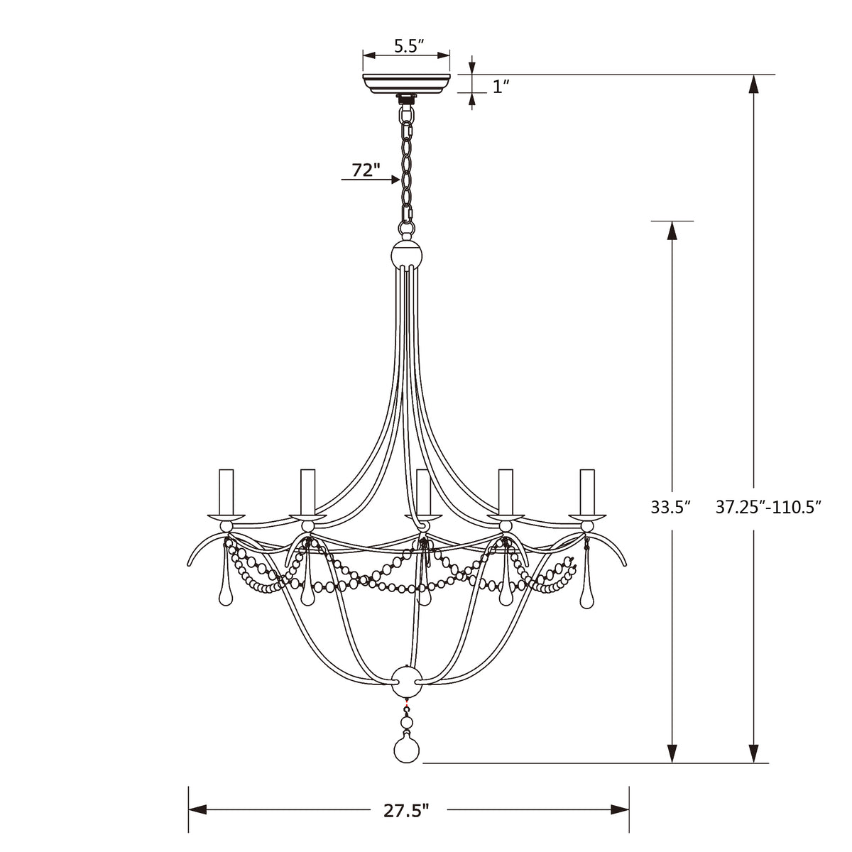 Metro 27.5'' Chandelier dimensions