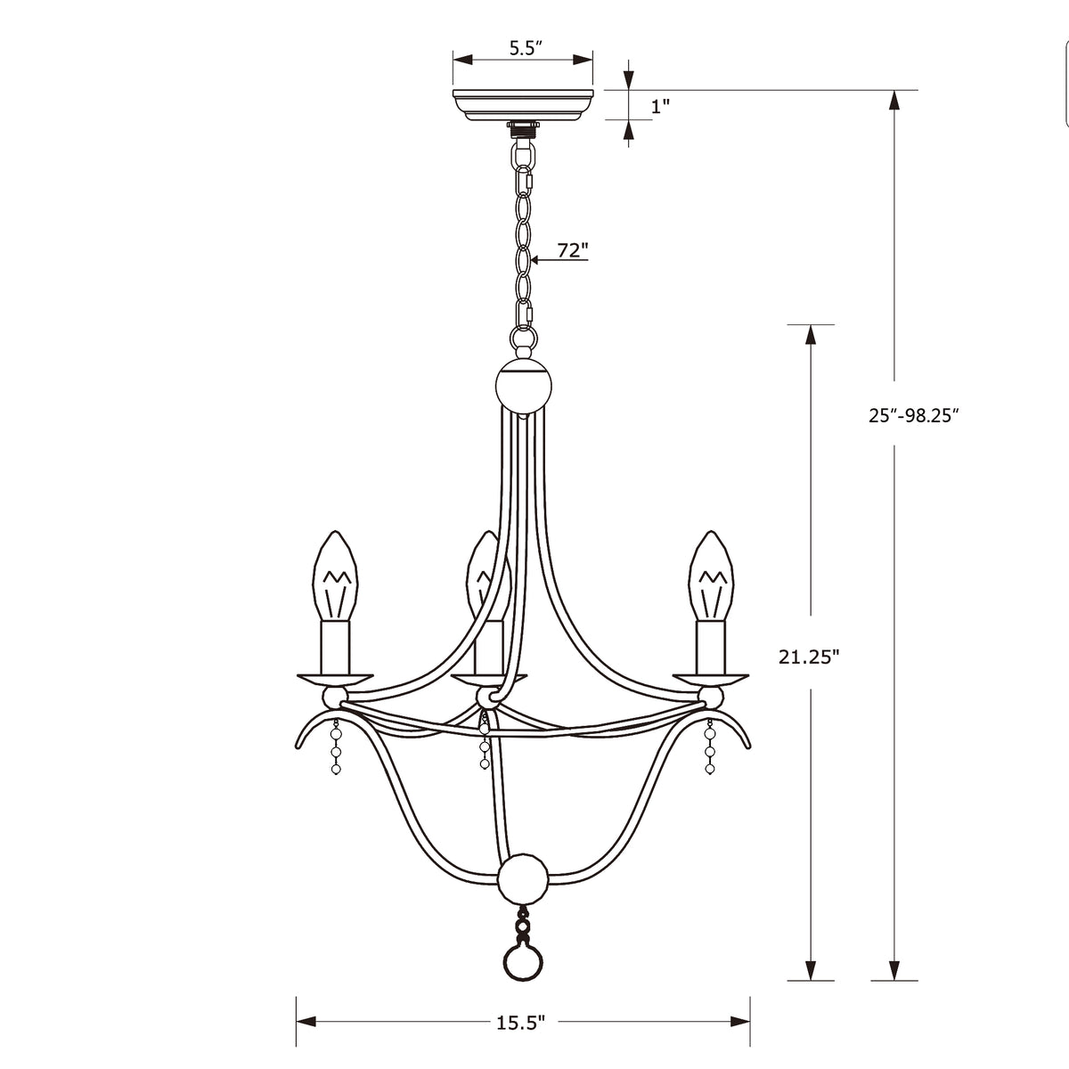 Metro 15.5'' Chandelier dimensions