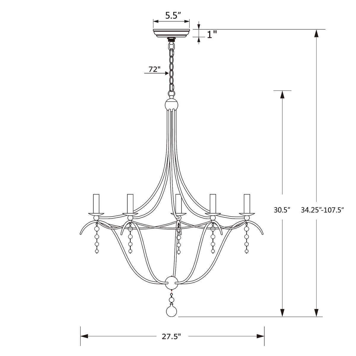 Metro 27.5'' Chandelier dimensions