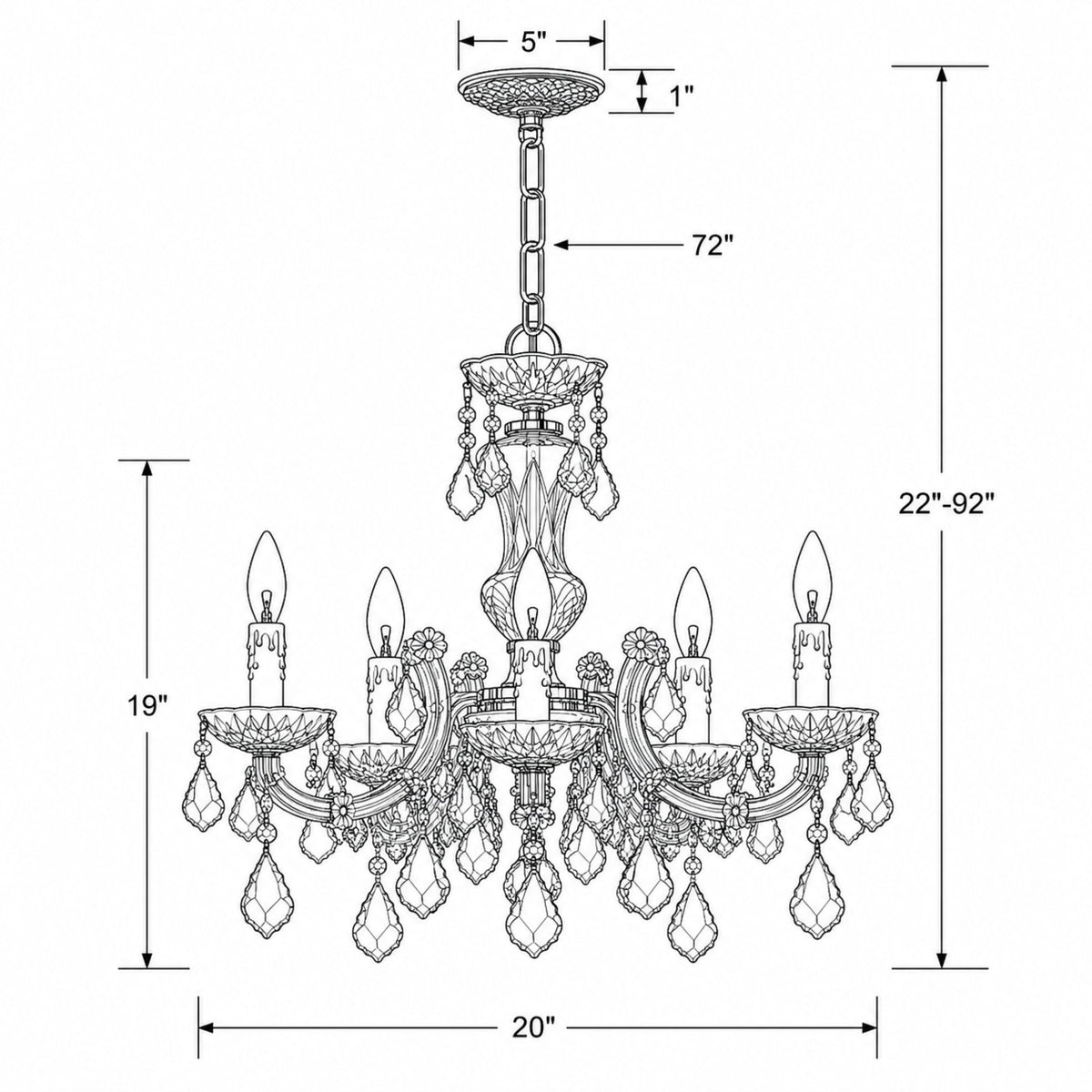 Maria Theresa 20'' Chandelier dimensions