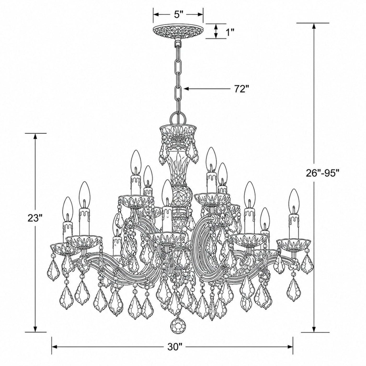 Maria Theresa 30'' Chandelier dimensions