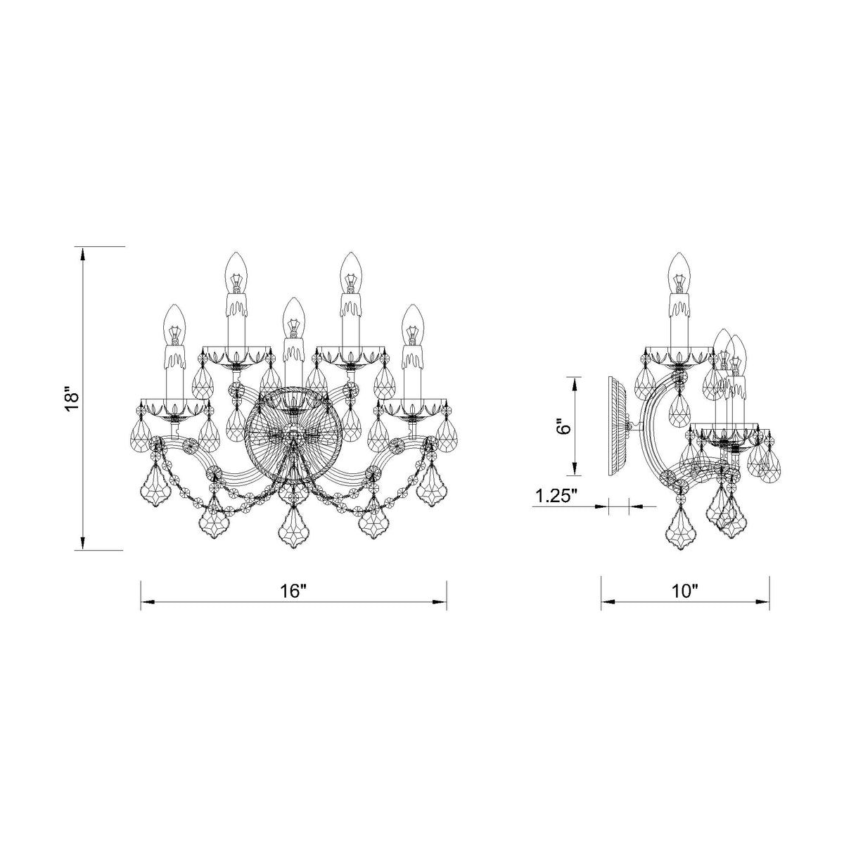 Maria Theresa 16'' Sconce dimensions