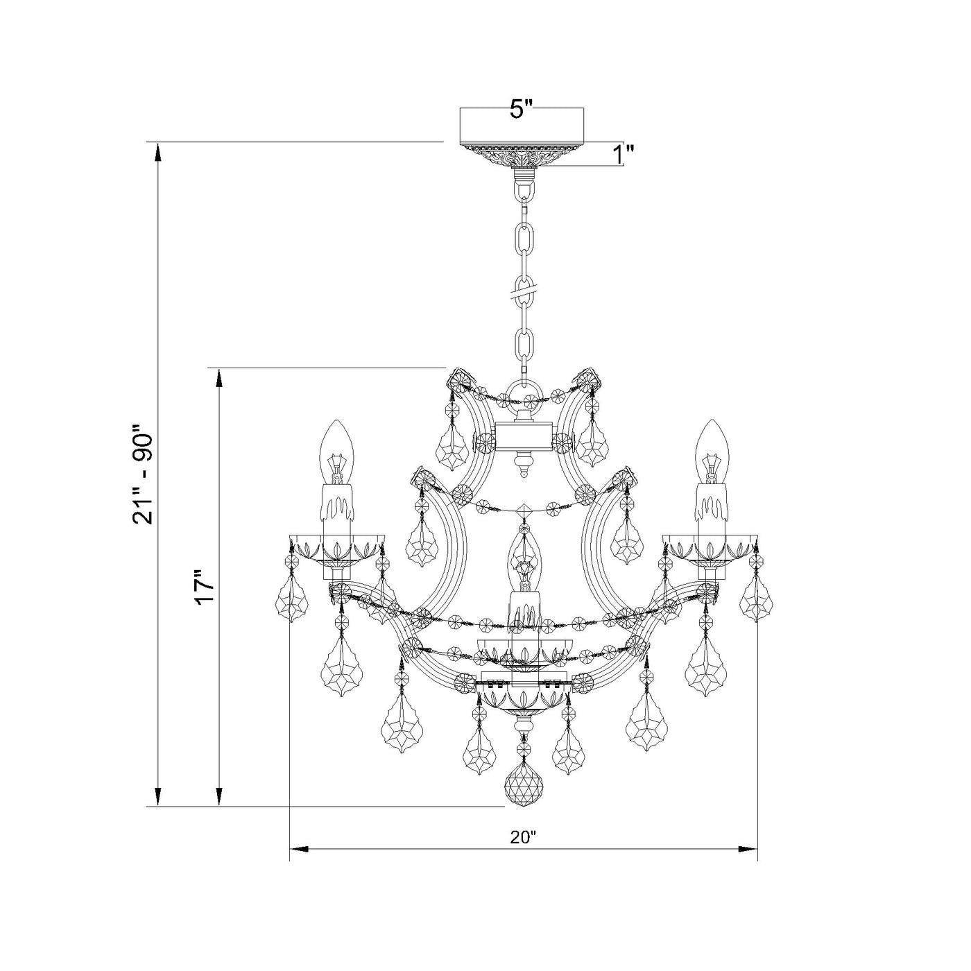 Maria Theresa 20'' Chandelier dimensions