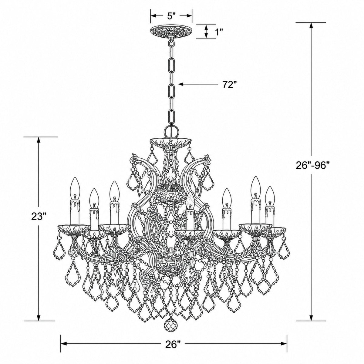 Maria Theresa 26'' Chandelier dimensions