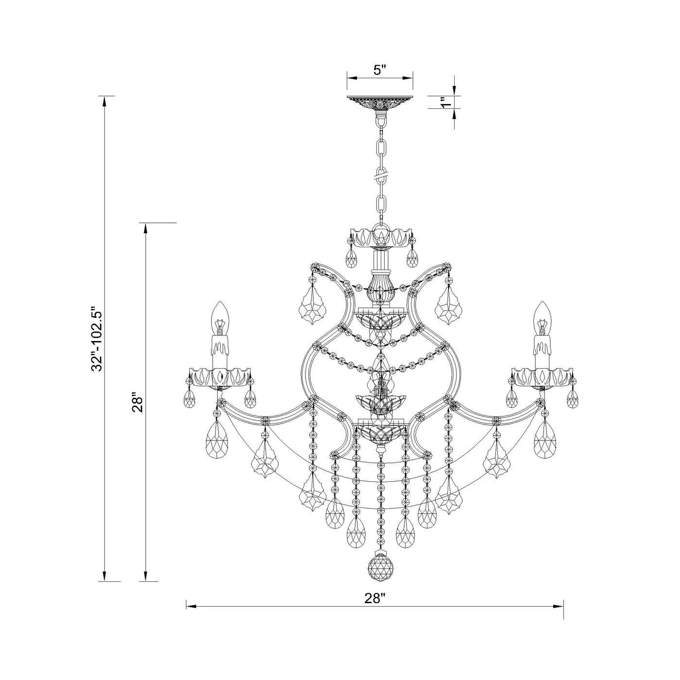 Maria Theresa 28'' Chandelier dimensions