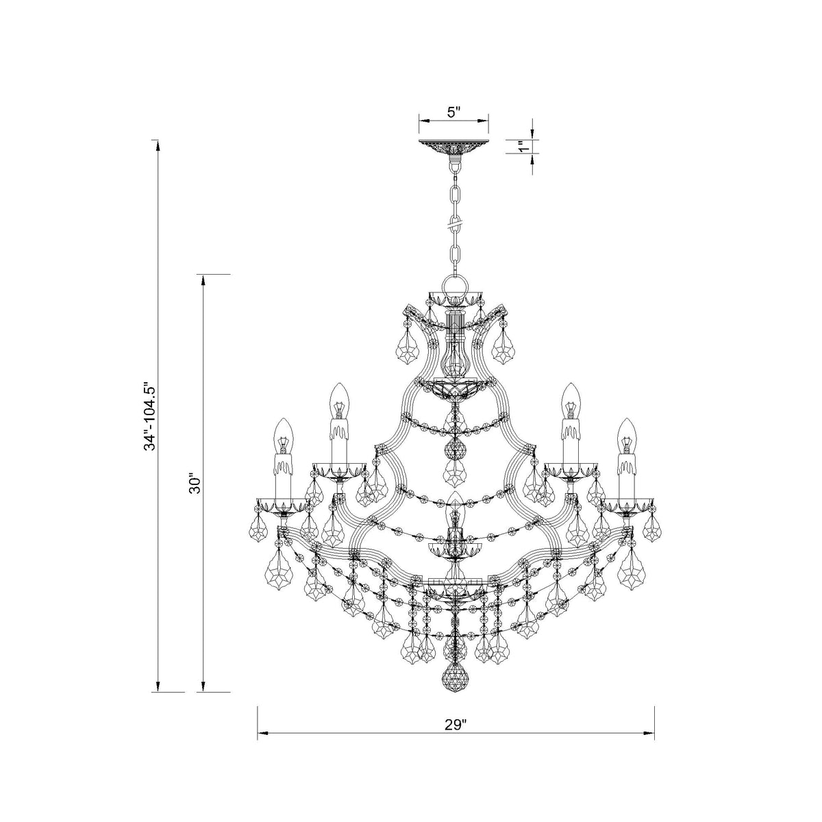 Maria Theresa 28'' Chandelier dimensions