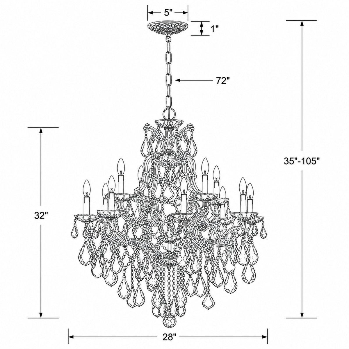 Maria Theresa 28'' Chandelier dimensions