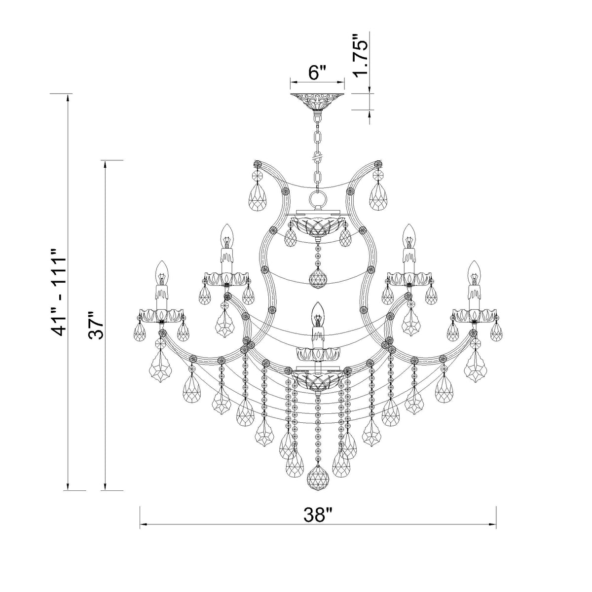 Maria Theresa 38'' Chandelier dimensions