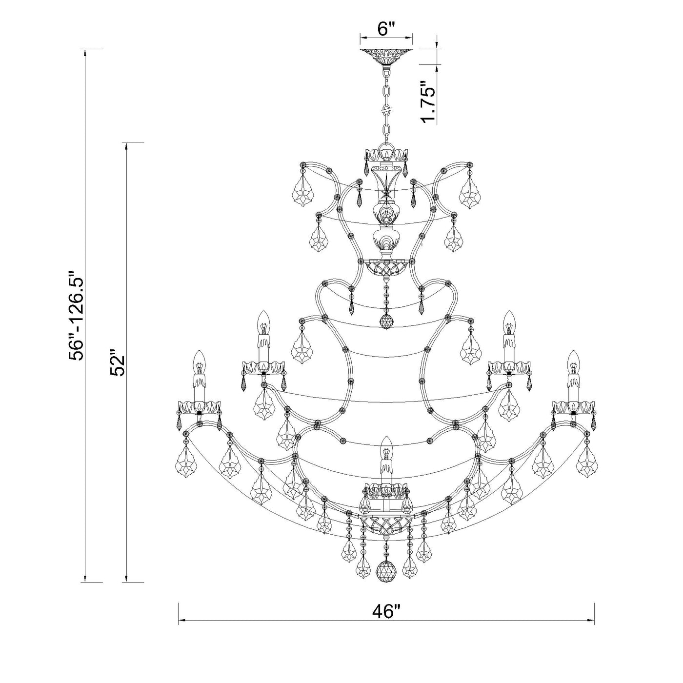 Maria Theresa 46'' Chandelier dimensions