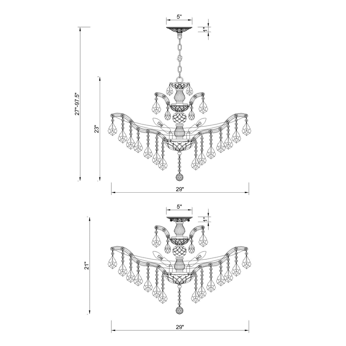 Maria Theresa 29'' Chandelier dimensions