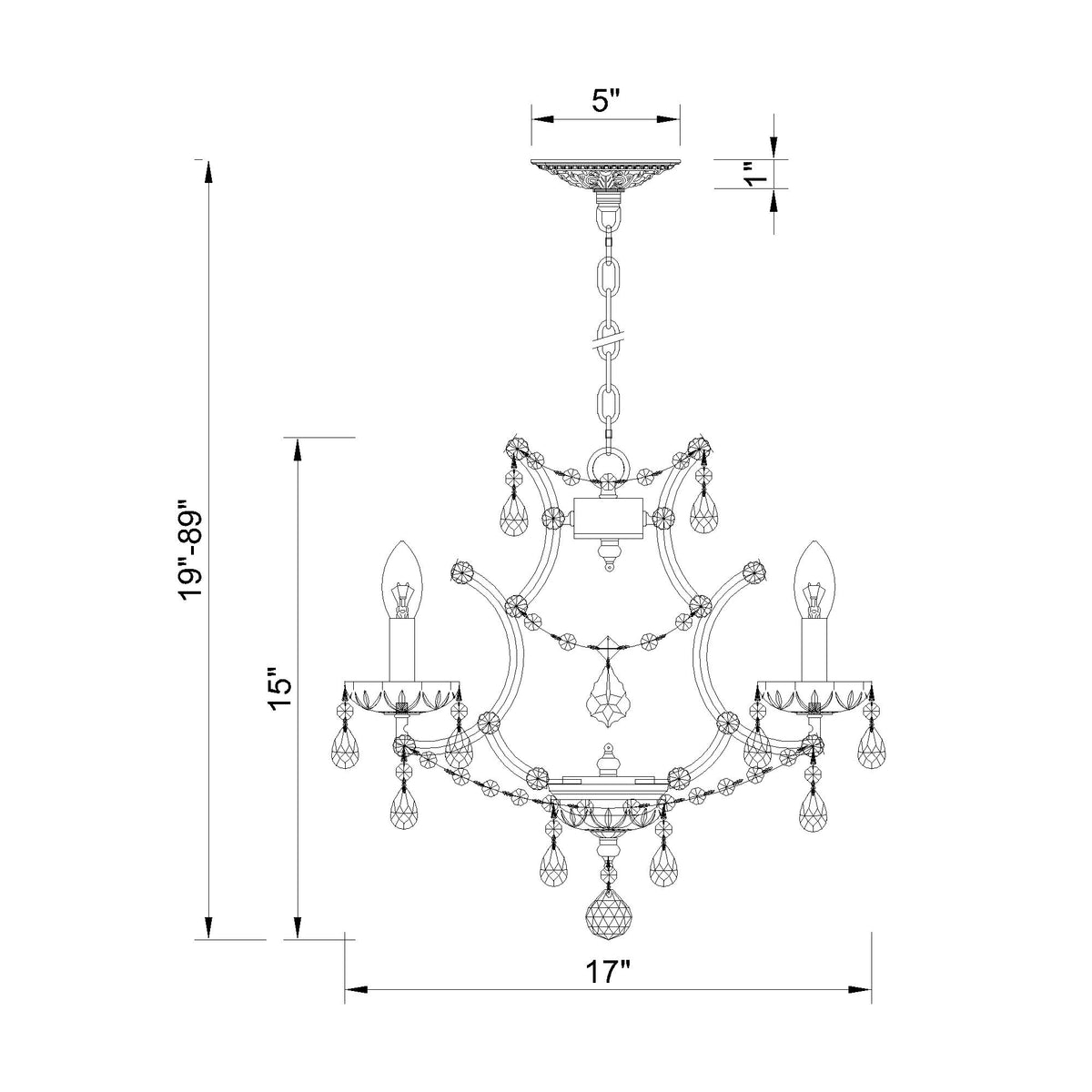 Filmore 17.5'' Chandelier dimensions